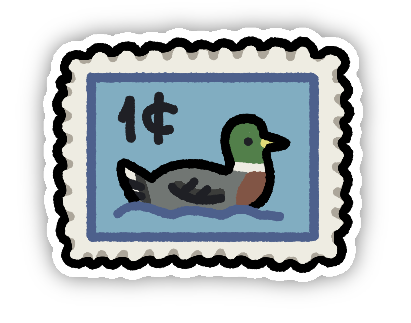 a simplistic drawing of a stamp with a Duck on it